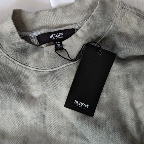 Hudson Sweatshirt Cutout Back Crew Long Sleeve 100% Cotton Grey Ice Dye M NWT - Picture 11 of 12